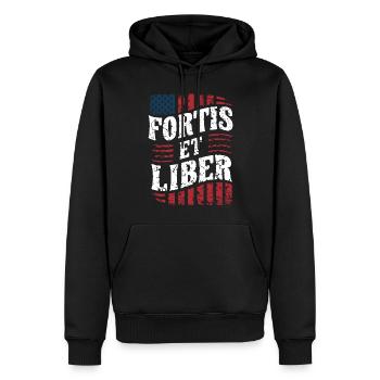Amerikanische Flagge Fortis et Liber Patriotische Freiheit - Männer Premium Bio Hoodie - Schwarz - Vorne - Nico (187cm)