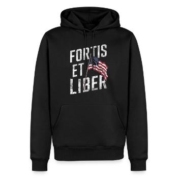 Amerikanische Flagge Fortis et Liber Patriotische Freiheit - Männer Premium Bio Hoodie - Schwarz - Vorne - Nico (187cm)
