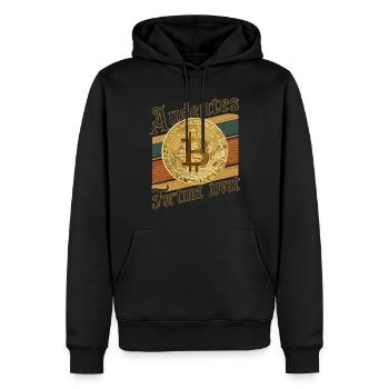 Retro Bitcoin Audentes Fortuna Iuvat Krypto - Männer Premium Bio Hoodie - Schwarz - Vorne - Nico (187cm)