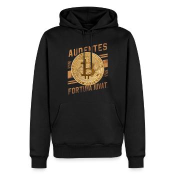 Bitcoin Audentes Fortuna Iuvat Crypto Digital - Männer Premium Bio Hoodie - Schwarz - Vorne - Nico (187cm)