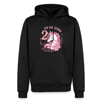 2ème anniversaire fille 2 ans cheval chevaux licorne - Sweat à capuche Premium bio Homme - noir - Devant - Nico (187cm)