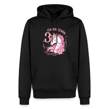 3. Geburtstag Mädchen 3 Jahre Pferd Pferde Einhorn - Männer Premium Bio Hoodie - Schwarz - Vorne - Nico (187cm)