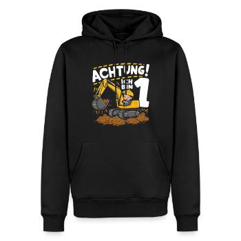 1er anniversaire garçon 1 an chantier de construction d’excavatrice - Sweat à capuche Premium bio Homme - noir - Devant - Nico (187cm)