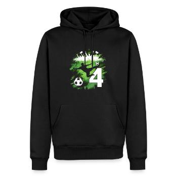 4ème anniversaire 4 ans de football Joueur de football - Sweat à capuche Premium bio Homme - noir - Devant - Nico (187cm)