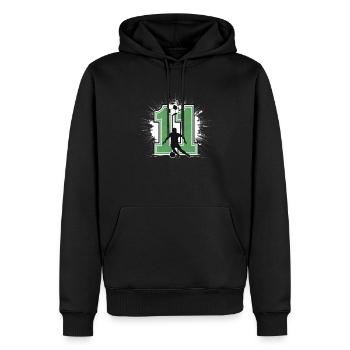 11e anniversaire 11 ans de football Joueur de football - Sweat à capuche Premium bio Homme - noir - Devant - Nico (187cm)