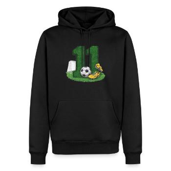 11e anniversaire 11 ans de football Joueur de football - Sweat à capuche Premium bio Homme - noir - Devant - Nico (187cm)