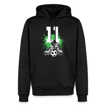 11e anniversaire 11 ans de football Joueur de football - Sweat à capuche Premium bio Homme - noir - Devant - Nico (187cm)