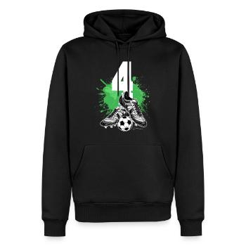 4ème anniversaire 4 ans de football Joueur de football - Sweat à capuche Premium bio Homme - noir - Devant - Nico (187cm)