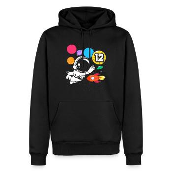 12e anniversaire Anniversaire des astronautes des garçons - Sweat à capuche Premium bio Homme - noir - Devant - Nico (187cm)