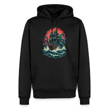 Piratenschiff Kraken Ozean Schlacht Riesiges Seeungeheuer - Männer Premium Bio Hoodie - Schwarz - Vorne - Nico (187cm)