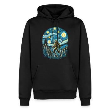 Bigfoot Sternennacht Wald Van Gogh Malerei Kunst - Männer Premium Bio Hoodie - Schwarz - Vorne - Nico (187cm)