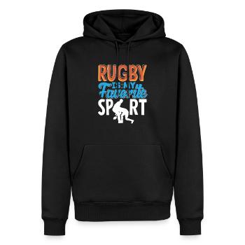 Rugby Ist Mein Lieblingssport - Männer Premium Bio Hoodie - Schwarz - Vorne - Nico (187cm)