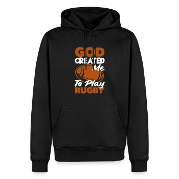 Dieu m’a créé pour jouer au rugby - Sweat à capuche Premium bio Homme - noir - Devant - Nico (187cm)
