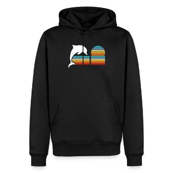 Retro Delfin Sonnenuntergang Streifen - Männer Premium Bio Hoodie - Schwarz - Vorne - Nico (187cm)