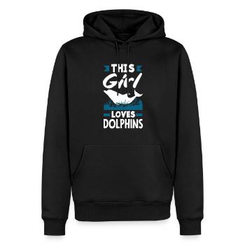 This girl loves dolphins - Men’s Premium Organic Hoodie - black - Front - Nico (187cm)
