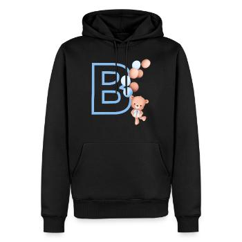 Lettre b bleue ours - Sweat à capuche Premium bio Homme - noir - Devant - Nico (187cm)