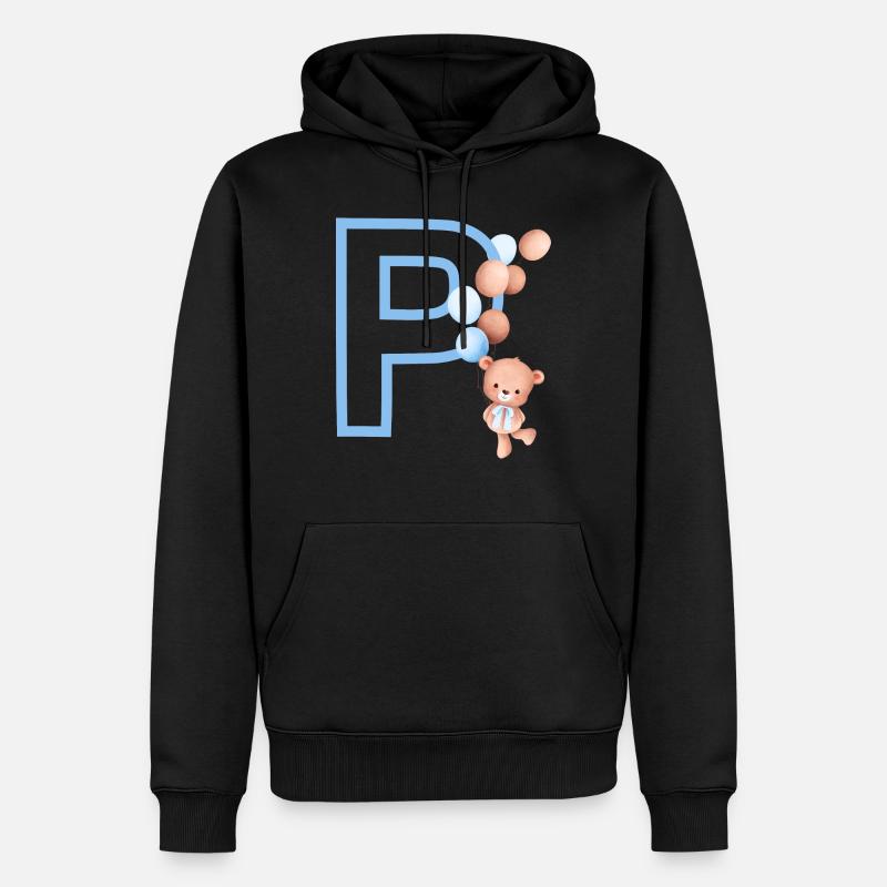 Blauer Buchstabe P Bär - Männer Premium Bio Hoodie - Schwarz