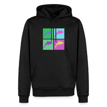 Bunte Delfine im Pop-Art Stil - Männer Premium Bio Hoodie - Schwarz - Vorne - Nico (187cm)