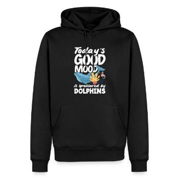 La bonne humeur du jour est sponsorisée par les dauphins - Sweat à capuche Premium bio Homme - noir - Devant - Nico (187cm)