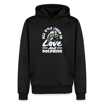 Alles Was Du Brauchst Ist Liebe Und Delfine - Männer Premium Bio Hoodie - Schwarz - Vorne - Nico (187cm)