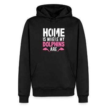 La maison est là où sont mes dauphins - Sweat à capuche Premium bio Homme - noir - Devant - Nico (187cm)