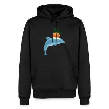 Delfin Sonnenuntergang Palmen Paradies - Männer Premium Bio Hoodie - Schwarz - Vorne - Nico (187cm)