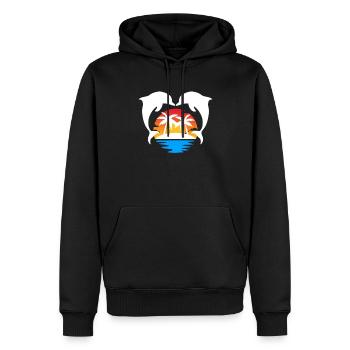 Tropische Insel Sonnenuntergang mit Delfinen - Männer Premium Bio Hoodie - Schwarz - Vorne - Nico (187cm)