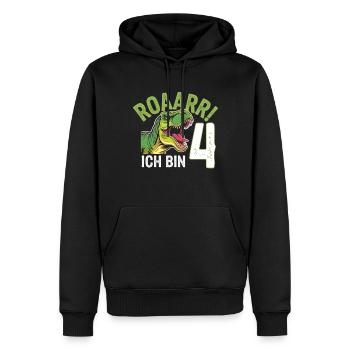 4ème anniversaire 4 ans Dino Dinosaur Fan - Sweat à capuche Premium bio Homme - noir - Devant - Nico (187cm)
