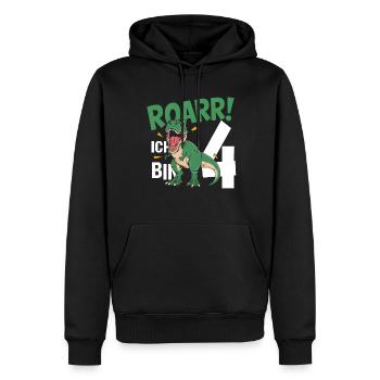 4ème anniversaire 4 ans Dino Dinosaur Fan - Sweat à capuche Premium bio Homme - noir - Devant - Nico (187cm)