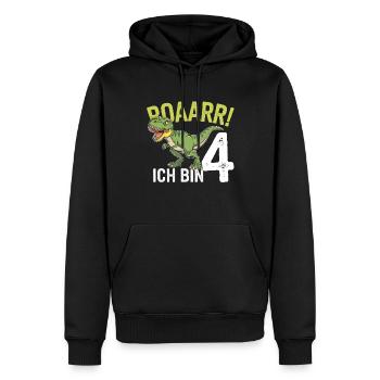 4ème anniversaire 4 ans Dino Dinosaur Fan - Sweat à capuche Premium bio Homme - noir - Devant - Nico (187cm)
