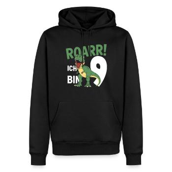9e anniversaire 9 ans Dino Dinosaur Fan - Sweat à capuche Premium bio Homme - noir - Devant - Nico (187cm)