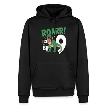 9e anniversaire 9 ans Dino Dinosaur Fan - Sweat à capuche Premium bio Homme - noir - Devant - Nico (187cm)