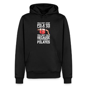 On ne vieillit pas à cause du Pilates - Sweat à capuche Premium bio Homme - noir - Devant - Nico (187cm)