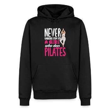 Never Underestimate a Girl Pilates - Men’s Premium Organic Hoodie - black - Front - Nico (187cm)
