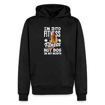 J’aime le plaisir de faire du sport avec des hot-dogs - Sweat à capuche Premium bio Homme - noir - Devant - Nico (187cm)