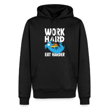 Travailler plus fort Manger plus fort Plaisir des hot-dogs - Sweat à capuche Premium bio Homme - noir - Devant - Nico (187cm)