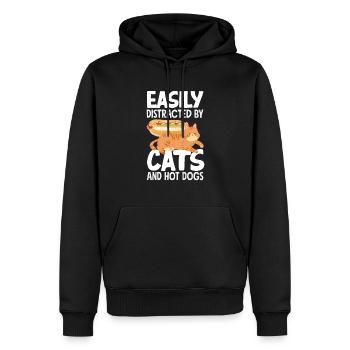 Leicht Ablenkbar Von Katzen Und Hot Dogs - Männer Premium Bio Hoodie - Schwarz - Vorne - Nico (187cm)