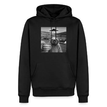 Alien-Begegnung Faultier Selfie - Männer Premium Bio Hoodie - Schwarz - Vorne - Nico (187cm)