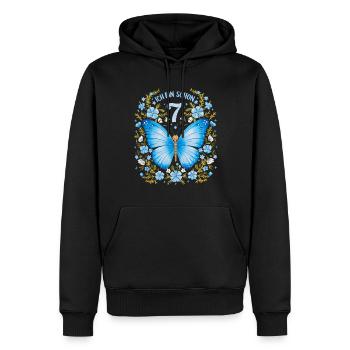 Fête d’anniversaire des enfants papillon 7e anniversaire - Sweat à capuche Premium bio Homme - noir - Devant - Nico (187cm)
