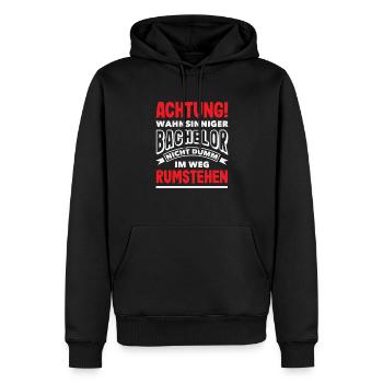 Attention : Célibataire fou pas stupide dans le sens - Sweat à capuche Premium bio Homme - noir - Devant - Nico (187cm)