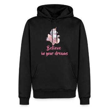 Believe dreams - Männer Premium Bio Hoodie - Schwarz - Vorne - Nico (187cm)