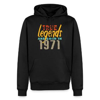 Die True Legends wurden 1971 geboren. Jahr 2025. - Männer Premium Bio Hoodie - Schwarz - Vorne - Nico (187cm)