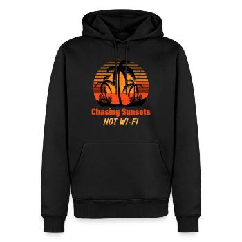Chasing Sunsets Not Wi Fi - Men’s Premium Organic Hoodie - black - Front - Nico (187cm)