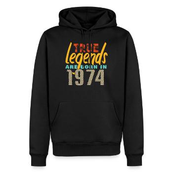 Les vrais légendes sont nés en 1974. Année 2025. - Sweat à capuche Premium bio Homme - noir - Devant - Nico (187cm)