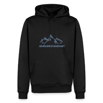 Fröhliche Bergansicht: Den ersten Schritt wagen! - Männer Premium Bio Hoodie - Schwarz - Vorne - Nico (187cm)