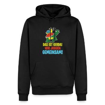 Das ist Gerda Wir joggen gemeinsam, Laufen, Rennen - Männer Premium Bio Hoodie - Schwarz - Vorne - Nico (187cm)