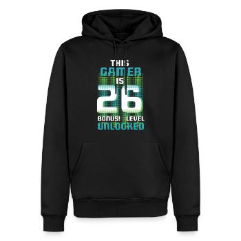 Ce joueur est un amateur de jeux vidéo Gamer Age 26 - Sweat à capuche Premium bio Homme - noir - Devant - Nico (187cm)