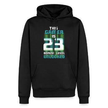 Ce joueur est un amateur de jeux vidéo Gamer Age 23 - Sweat à capuche Premium bio Homme - noir - Devant - Nico (187cm)