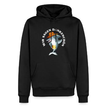 Dankeschön, Delphin, Bier, Spruch, Cartoon, Lustig - Männer Premium Bio Hoodie - Schwarz - Vorne - Nico (187cm)