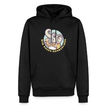 Dankeschön, Elefant, Bier, Spruch, Cartoon, Lustig - Männer Premium Bio Hoodie - Schwarz - Vorne - Nico (187cm)